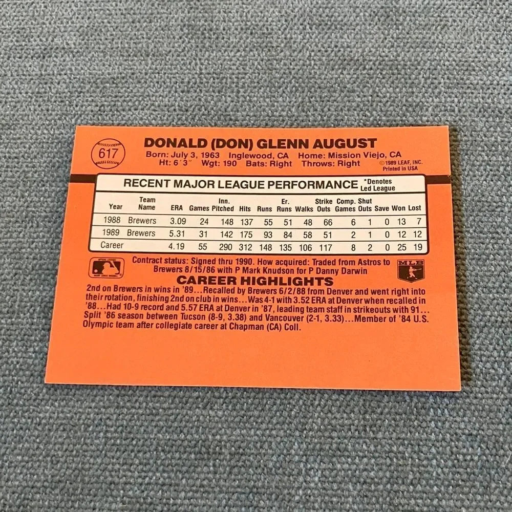 1990 Donruss Milwaukee Brewers Baseball Card Trading Card